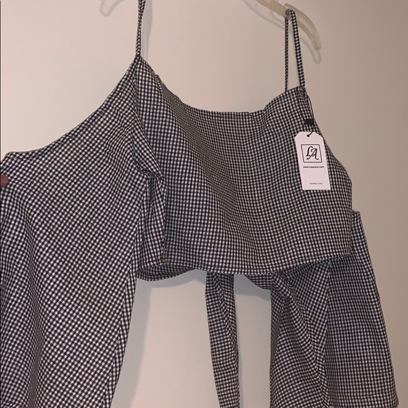 Off-Sholder Bell Sleeve Front Tie Top - Picture 2 of 4